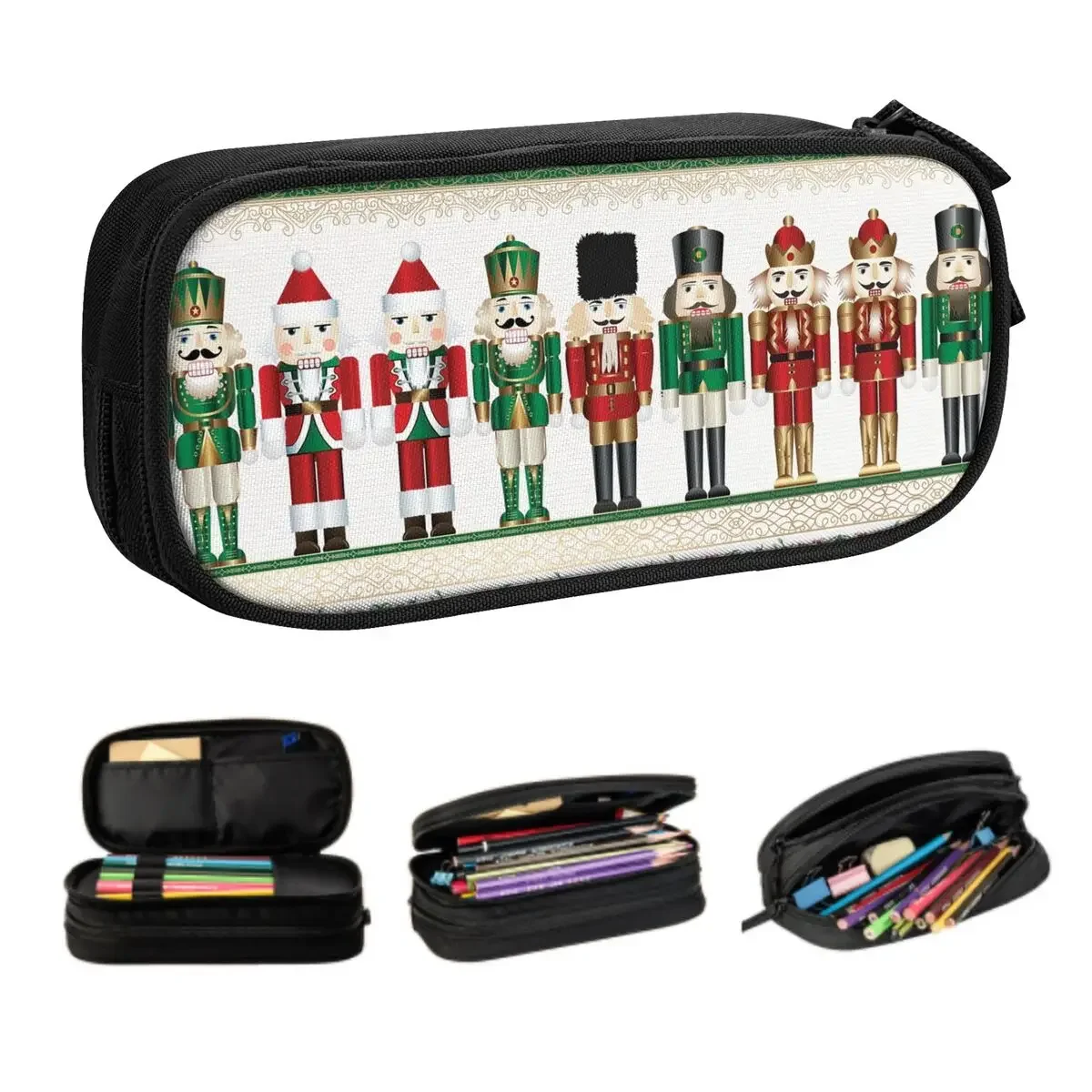 Custom Kawaii Merry Christmas Nutcrackers Pencil Case for Large Storage Nutcracker Soldier Doll Gift Pencil Box School Supplies