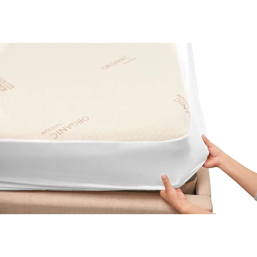 

Foam Mattress Protector Organic Cotton with EcoFriendly Greenshield Water Resistance KoolFlow Breathable Stretch Fabric All USA