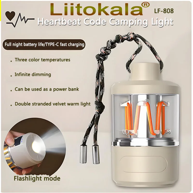 

LiitoKala LF-808 Лампа для кемпинга, декоративная лампа для уличной атмосферы, вольфрамовая лампочка, люстра сильного света, зарядка типа C