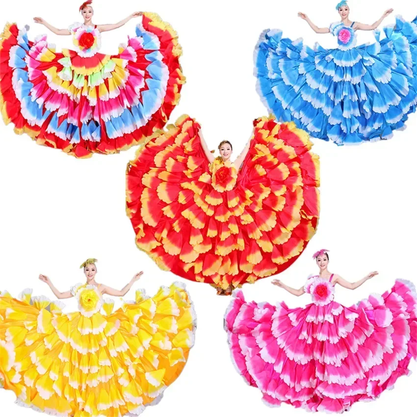 Gris Falda Para Una Fiedts Abito da flamenco Danza Gonna zingara Donna Spagna Costumi pancia Grande petalo Coro spagnolo Spettacolo teatrale