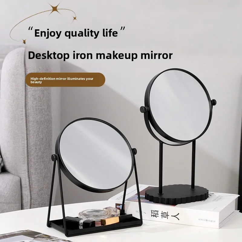 YFY High-Value Double-Sided Rotatable Makeup Mirror, Student Dormitory Desktop Mirror, Home Desktop with Storage Vanity