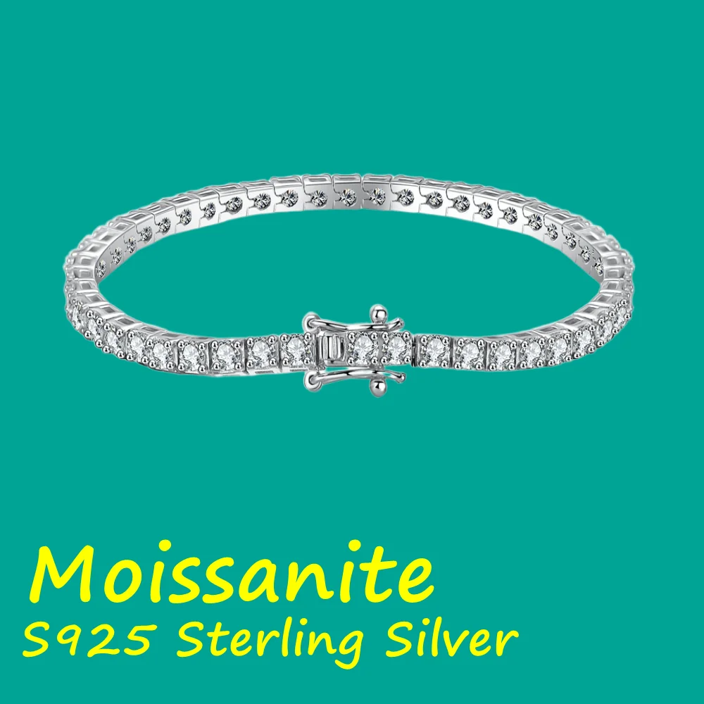 

D Color VVS1 Moissanite Diamond Tennis Bracet for Men Women with Certificate Jewelry S925 Sterling Silver 3-5MM Zircon