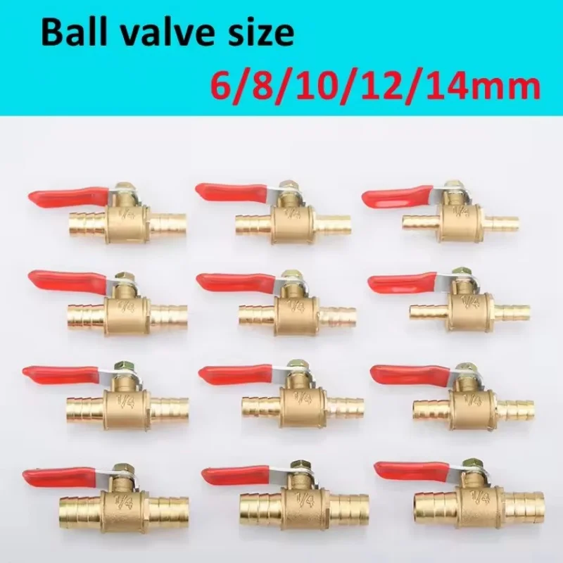 1/4 6mm 8mm 10mm12mm Ball Faucet Shutoff Ball Valve Hose Barb Inline Water Oil Air Gas Fuel Line Small Brass Ball Valve