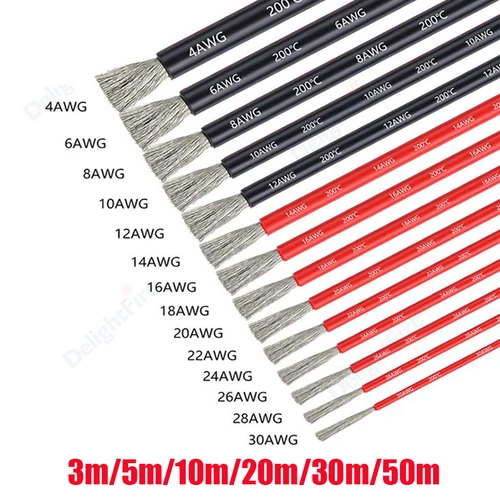 Imagen 1 del producto Cable de cobre estañado resistente al calor 18 16 14 12 10 8 6 4 AWG 12V Cable eléctrico de silicona para batería de Panel Solar de coche automotriz