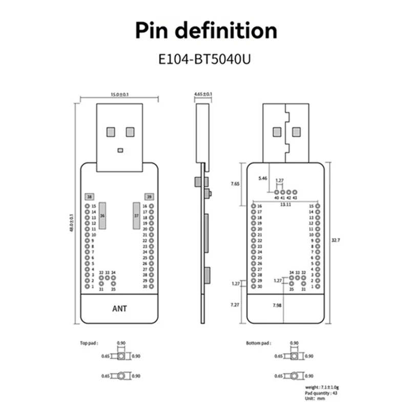 

Durable-NRF52840 E104-BT5040U USB Dongle Bluetooth Module Low-Power BLE4.2/5.0 Secondary Development PCB Onboard Antenna,NRF5284