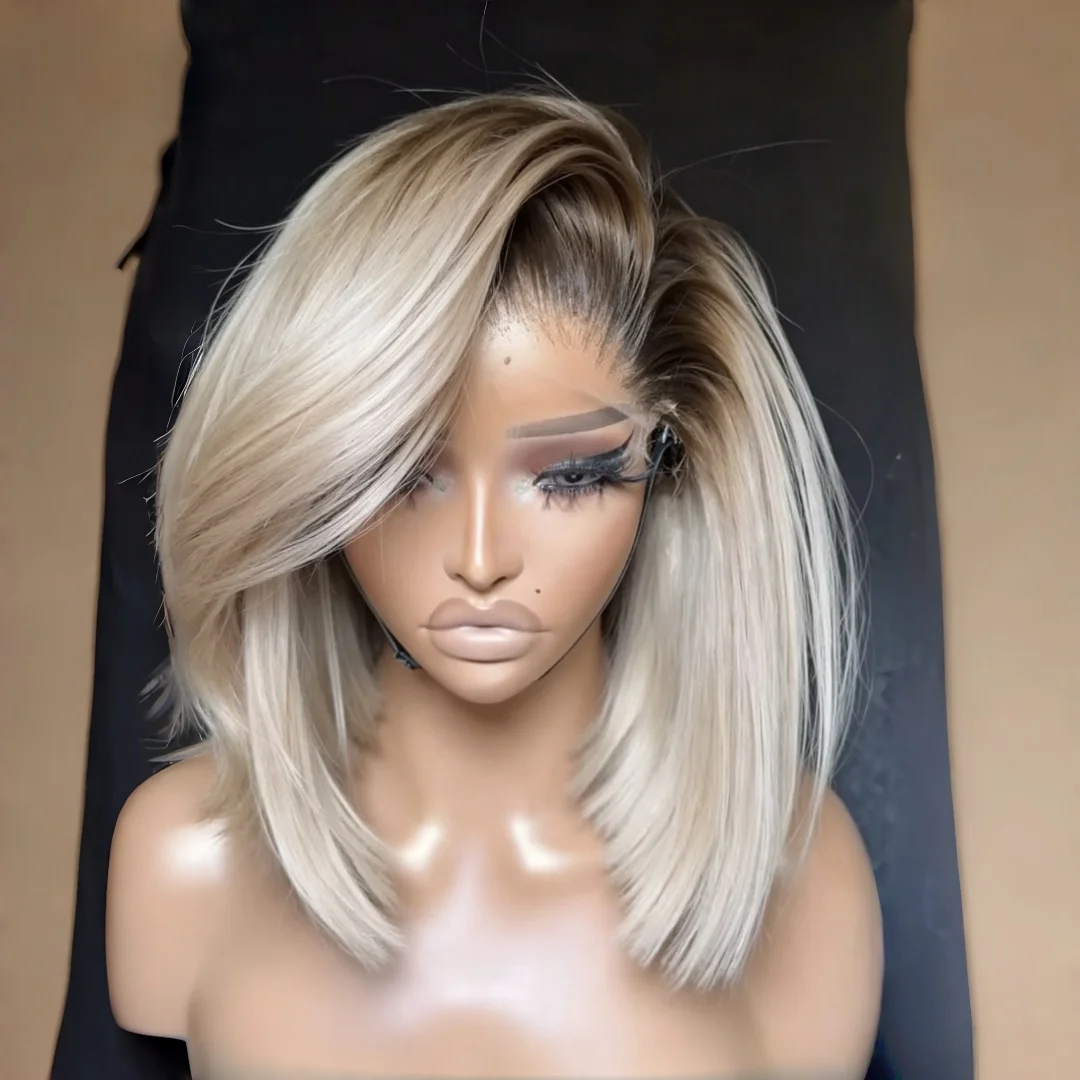 Pre-Plucked Ombre Blond 24Inch Wave with Bangs Natural HD Lace Wig for Women Transparent Lace Frontal Versatile Hair Wig