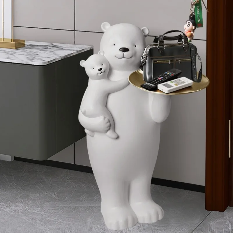 Resin Sculptures with Trays Polar Bear Art Sculpture Luxury Room Storage Coffee Table Nordic Modern Home Decorative Supplies