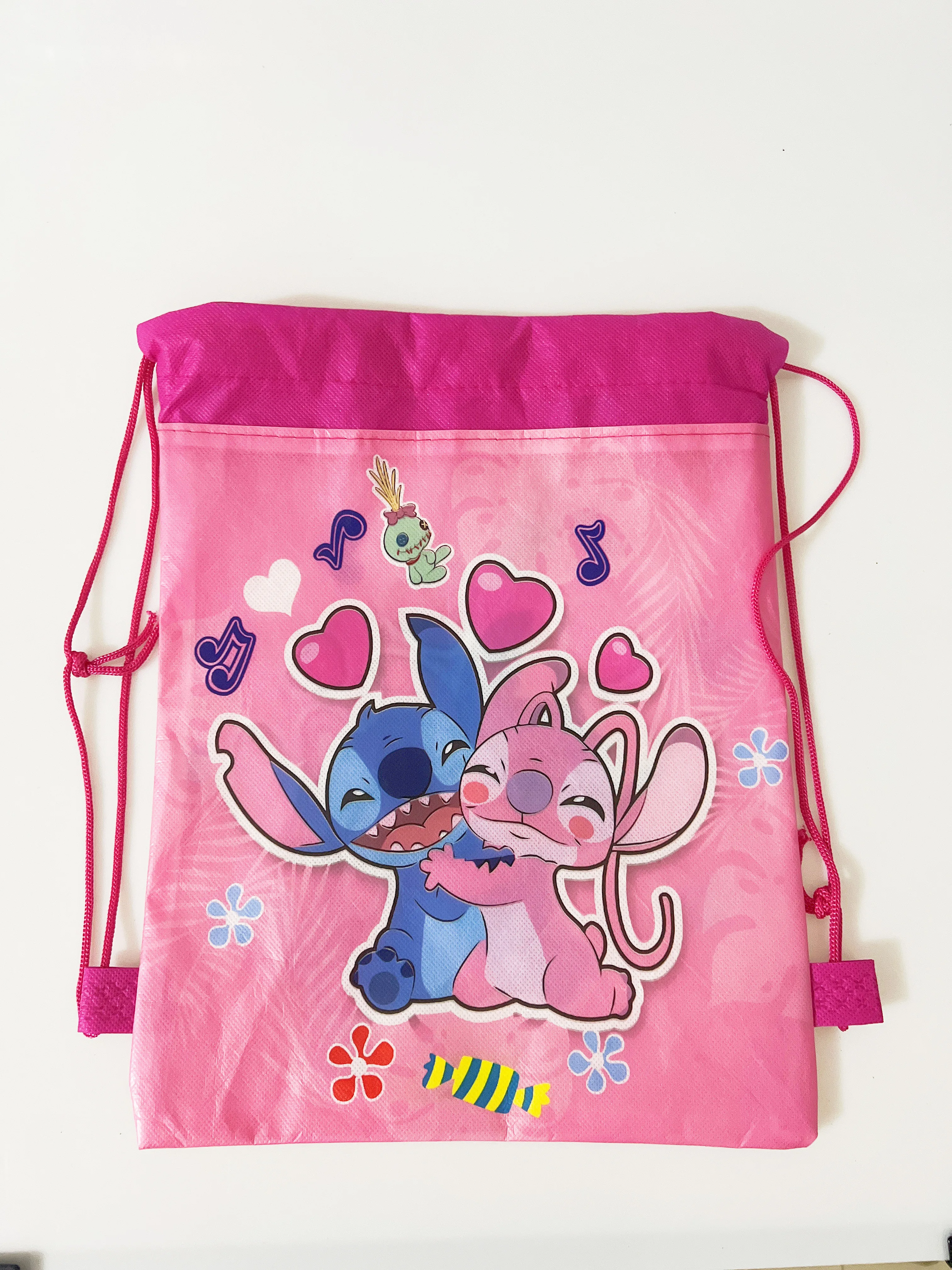 Disney-mochila de Anime Lilo & Stitch, bolsa con cordón, decoraciones para fiesta de cumpleaños de niños, suministros para Baby Shower, regalos