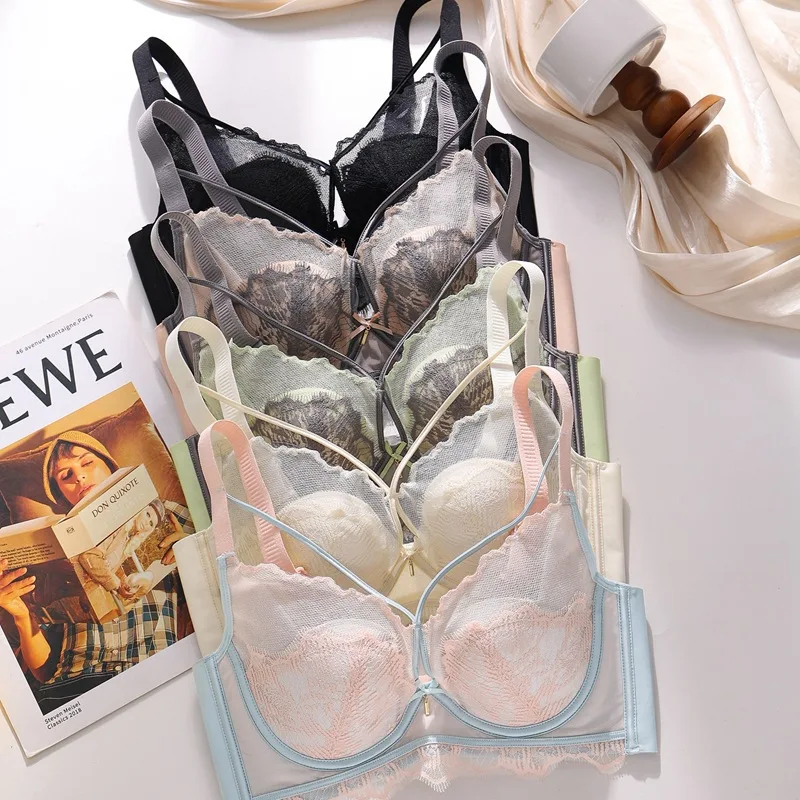 Rabbit Ears Ultra-thin French Brassiere Soft Steel Ring Gathered Lace Bras Adjustable Underwear Beautiful Breasts Breathable Bra