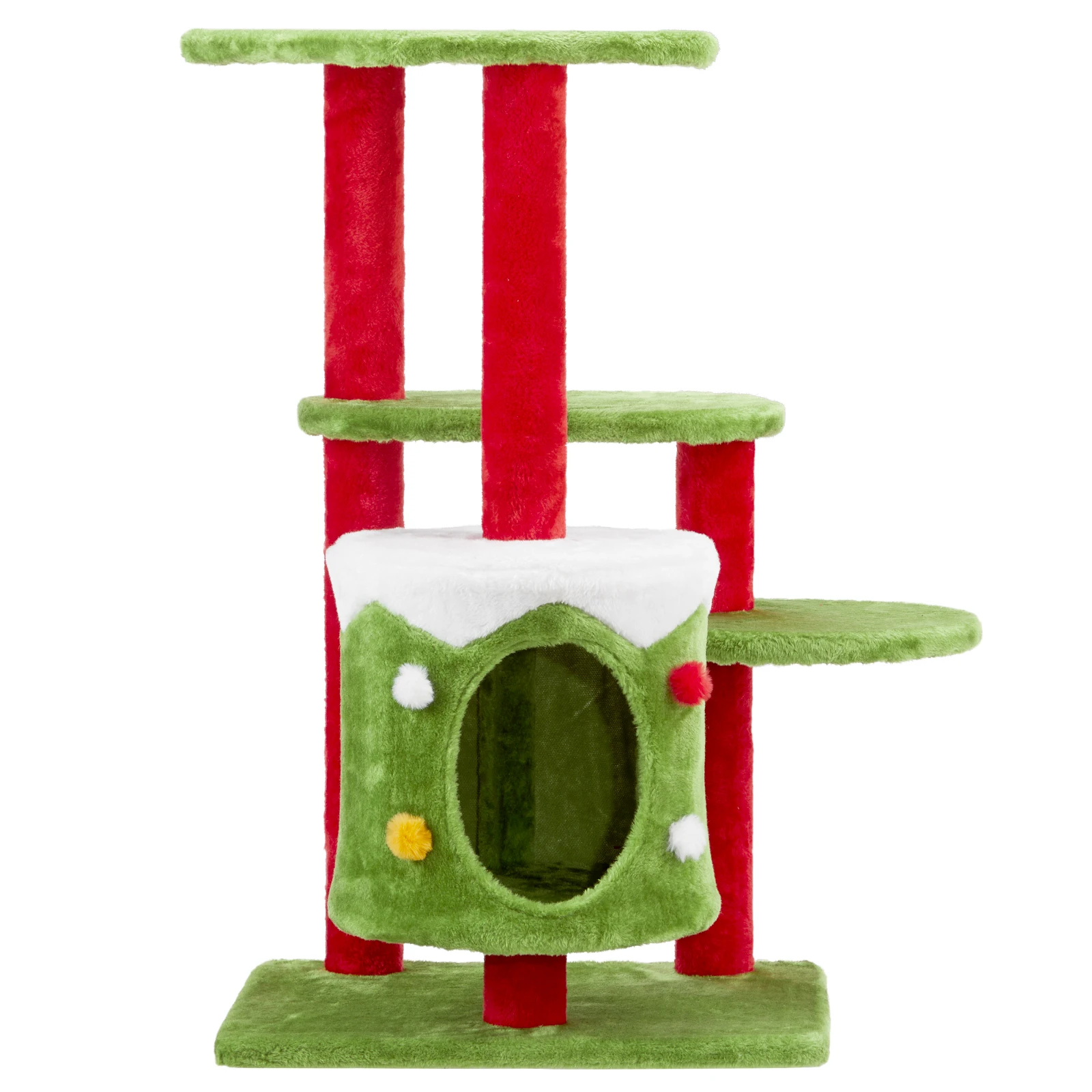 

32in Christmas Themed Cat Tower with Cat Condo, 3-Level Plush Cat Tree Activity Center for Indoor Cats