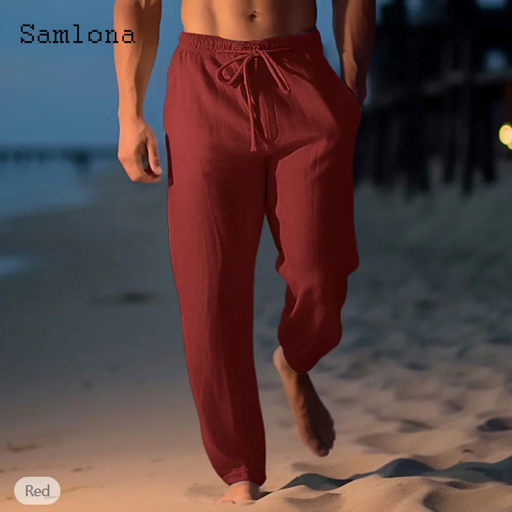 2024 America and Europe Fashion Leisure Cotton Pants Solid White Ankle-Length Trouser Plus Size Men Casual Drawstring Sweatpants