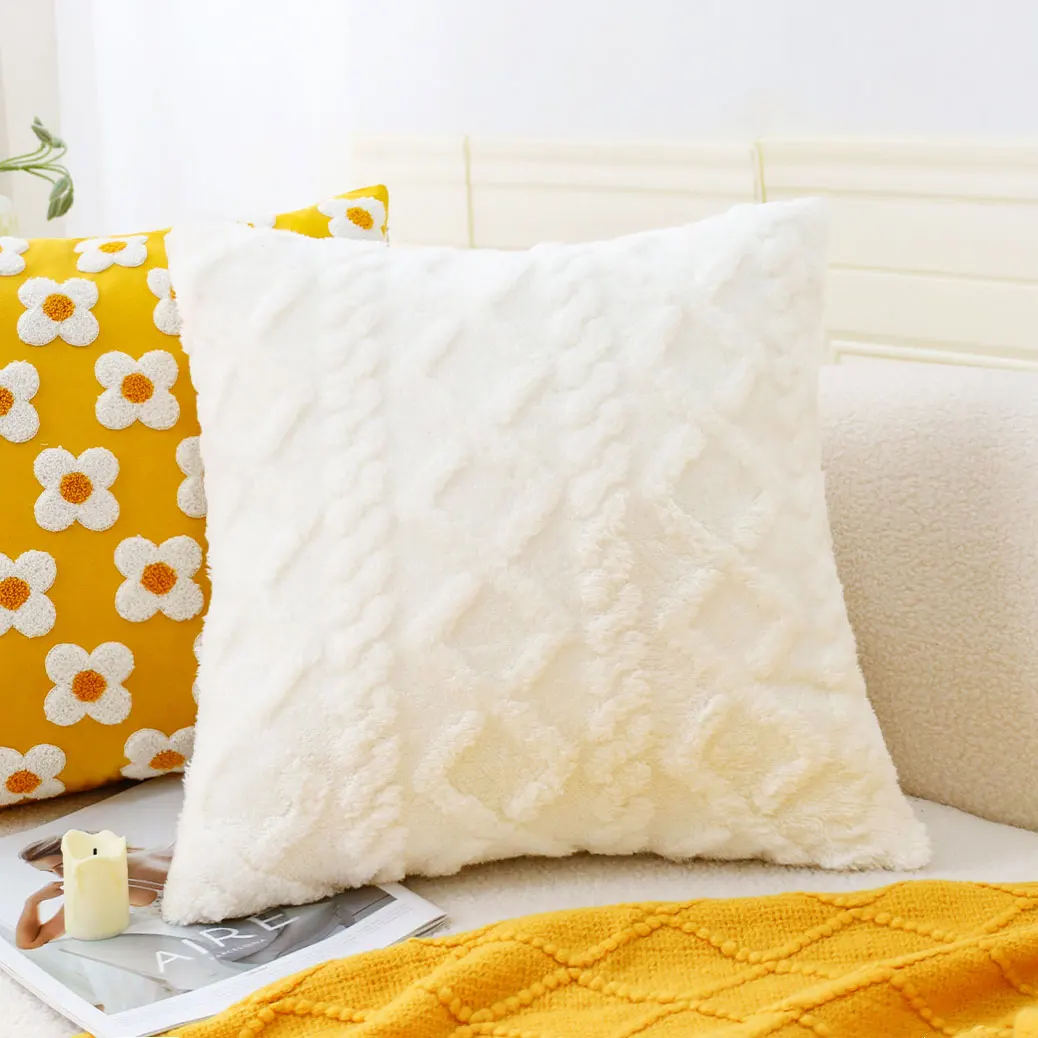 White Plush Cushion Cover Ins Modern Home Decorative Pillow Cover For Sofa Living Room Soft Fundas De Cojines Comfortable