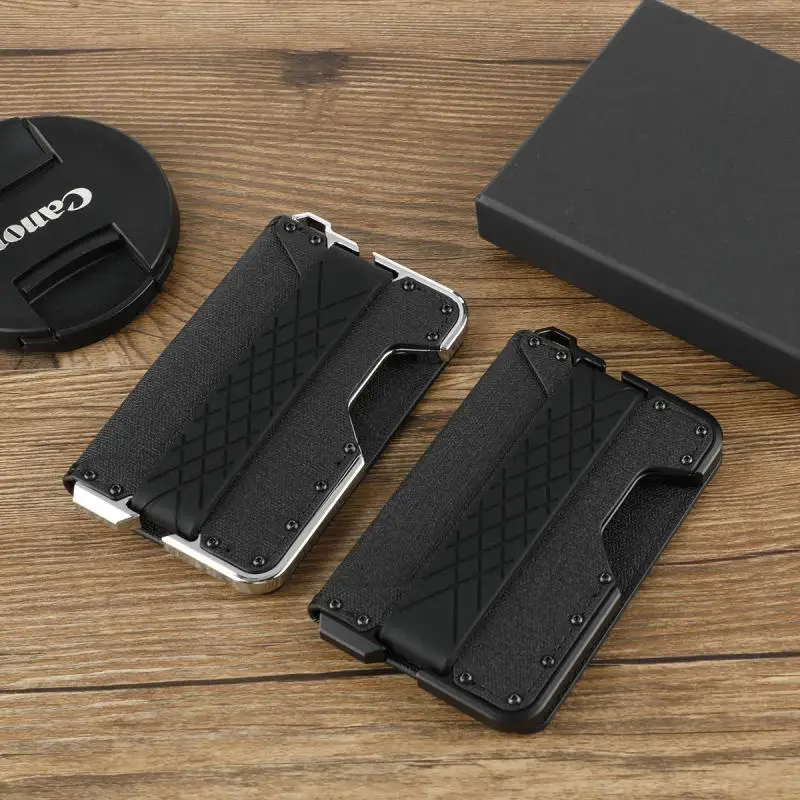Spot Aluminum Alloy Flip Leather Wallet RFID Anti-theft Brush Shielding Wallet Large Capacity Men's Metal RFID Credit Card