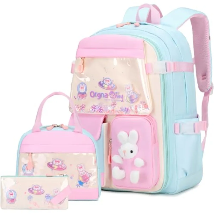 

FIXITOK Girls Backpack Set 3PCS Backpack for Girls Kawaii Bunny School Backpacks for Girl Kindergarten Elementary Preschool Mid