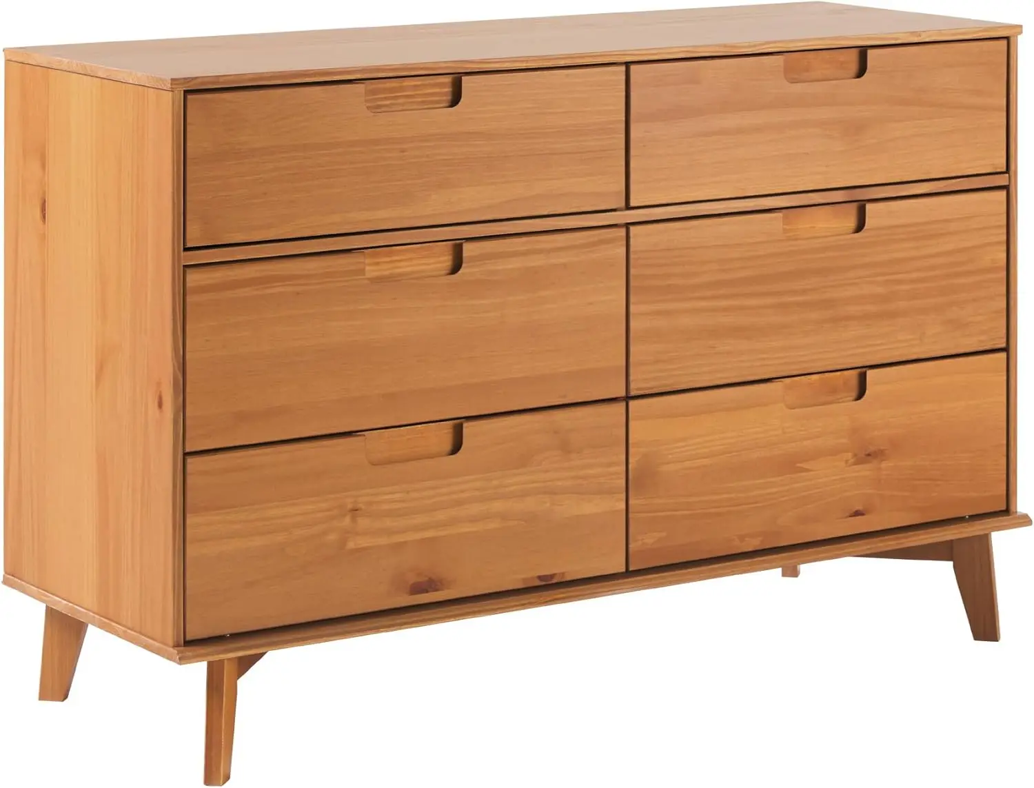 Modern Solid Wood  Handle 6-Drawer Dresser, 52 Inch, Caramel