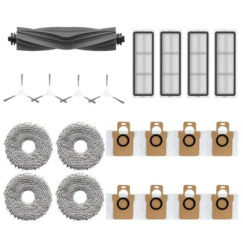 لـ Dreame Bot L10S Pro L10S Ultra قطع غيار المكنسة الكهربائية الروبوتية، فرشاة مطاطية/جانبية، فلتر، ممسحة خرقة، كيس غبار