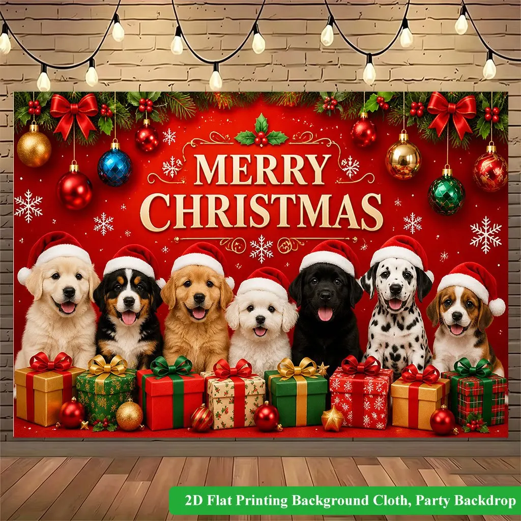 Cute Puppy Christmas Tapestry, Merry Xmas Dog Wall Hanging, Festive Holiday Pet Art, Red Gift Box Dorm Decor, Cozy Blanket