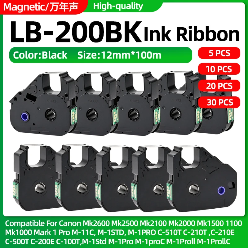 5~30pcs LB-200BK PT-200BK Compatible For Canon Cable ID Printer Mk2600 Mk2100 Mk2000 Mk1500 Mk1100 Mk1000 Ink Typewriter Ribbon