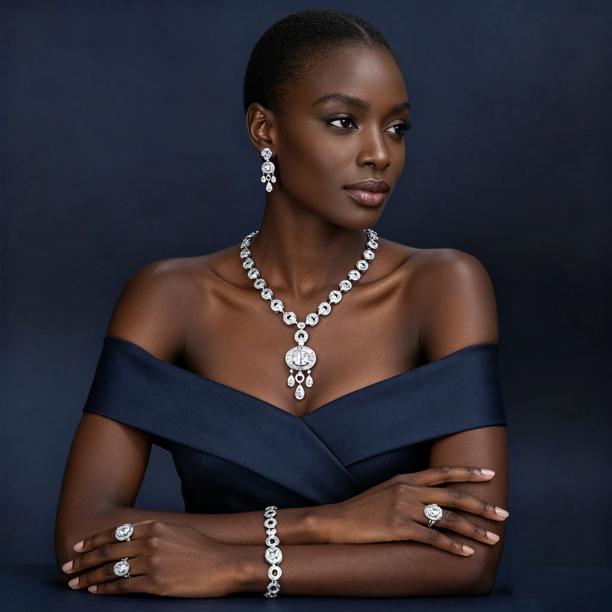 HIBRIDE Stylish and Elegant 4 Piece Necklace Earrings and Bracelet Jewelry for Middle Eastern Women Wedding Bridal Gift S-1303