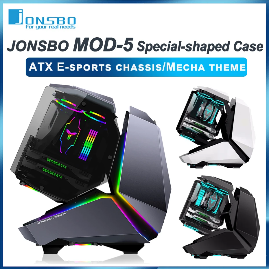 JONSBO MOD5 Gaming E-sports Case Mid Tower Side Transparent Open Type Chassis Support XL-ATX/ATX Motherboard 360 Water-cooled