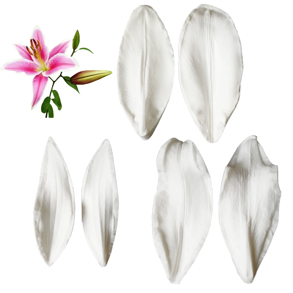 6PCS Large Lily Flower Veiners &Leaves Silicone Molds Chocolate Sugar Paper Clay форма для кексов Cake Decorating Tools