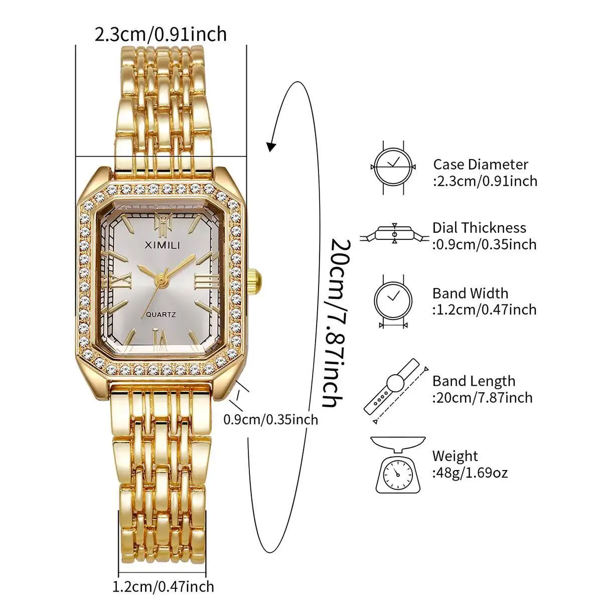 Fashion Rectangle Women Watches Ladies Rhinestone Quartz Watch Bracelet Strap Wristwatch Reloj Mujer（Without Box）