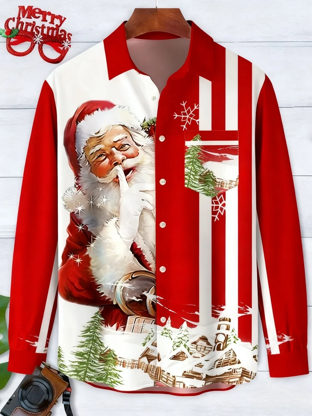 

Christmas Santa Claus Shirt Fashion Irregular 3D Print Man Long Sleeve Shirt Holiday Autumn Lapel Shirt Harajuku Shirts for Man
