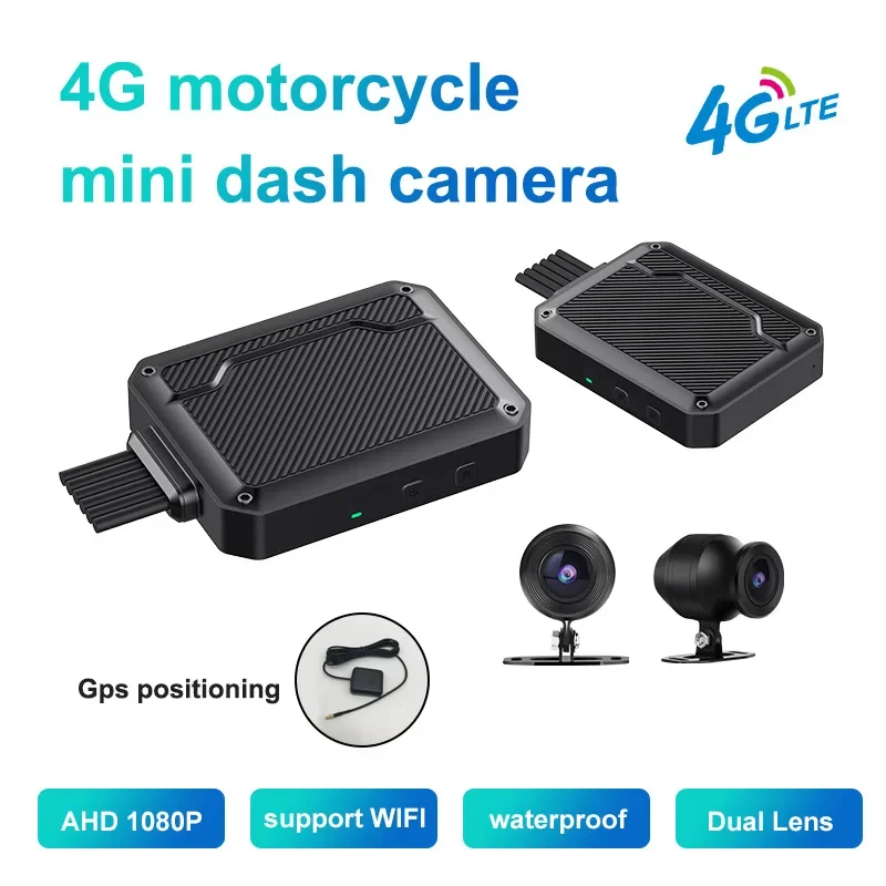 4G LTE Motorcycle Dash Cam GPS Logger Dual Camera 1080P Video Recorder Super Night Vision IP67 WiFi Remote Live Monitoring