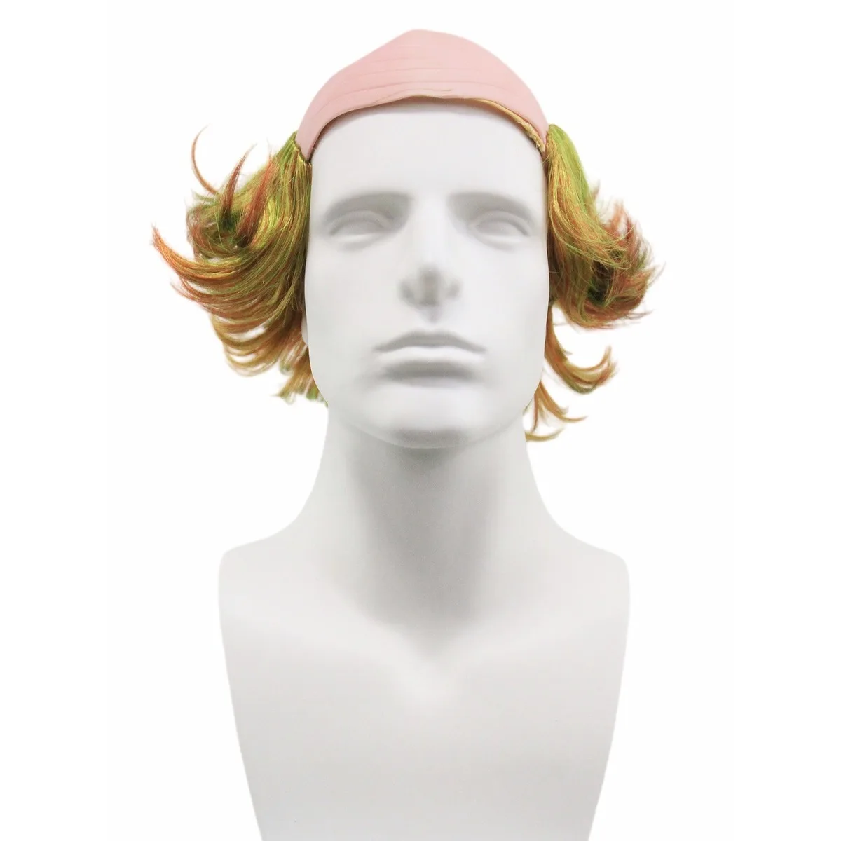 Joker Style Bald Cap Synthetic Wig, Green Orange Mixed Short Hair for Halloween and Cosplay
