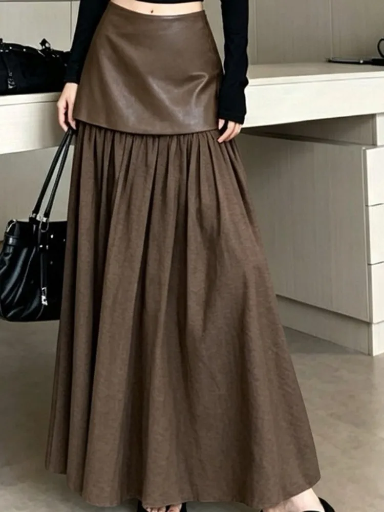Leisure Versatile Ladies High Waist Zipper Ankle Length Skirt Fashion Comfortable Solid Color Women A-Line Spliced Skirts