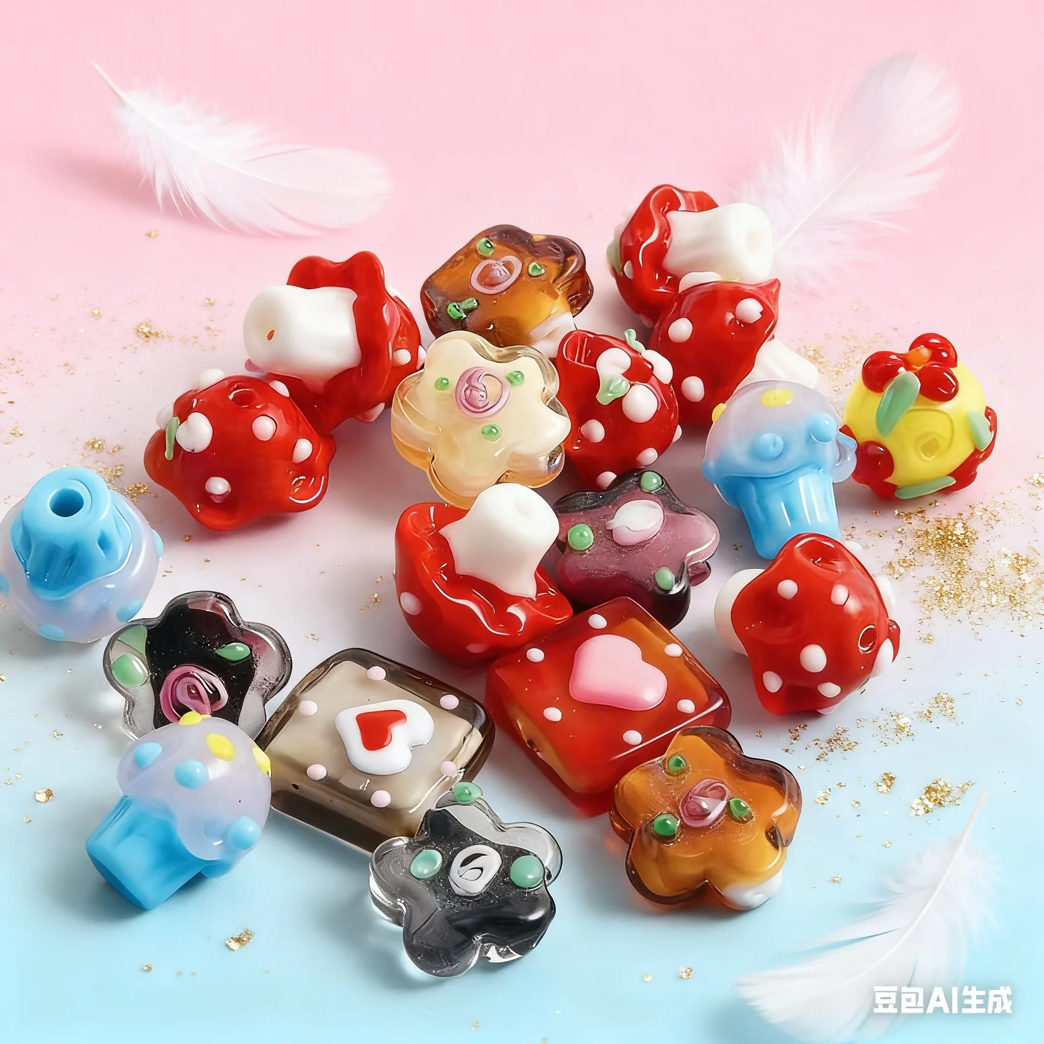 

Random Mix 10Pcs Colorful Bulk Ball Hearts Flower Cute Temperament Creative Loose Spacer Beads DIY Making Charms Bead Accessory