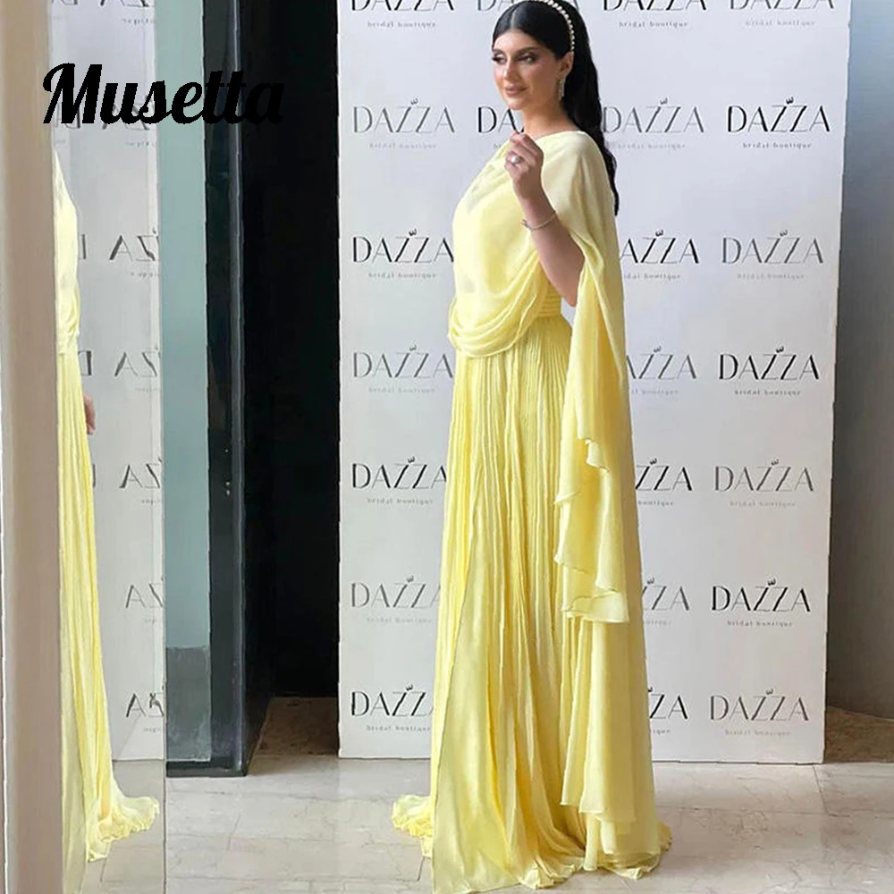 Musetta Chiffon Formal Evening Gowns 2025 Long Cape Sleeves Saudi Arabic Women Prom Dress A Line Vestidos De Noche Customized