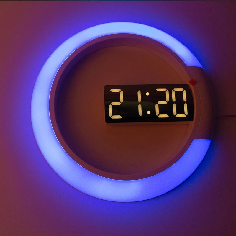 3D LED Mirror Hollow Wall Clock Modern Thermometer Remote Control  Alarm Clock Can Switch 7 Colors Clock  For Home Living Room