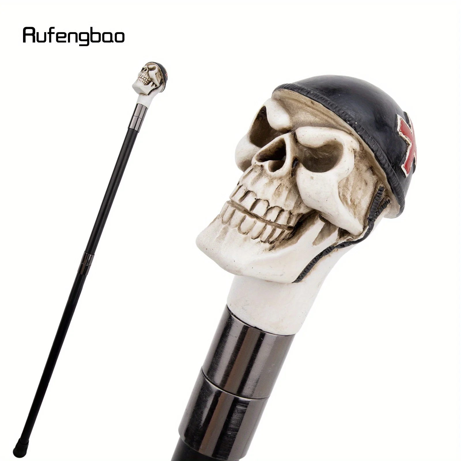 Witte Hars Helm Schedel Hoofd Riet Mode Decoratieve Stalen Stok Elegante Cosplay Riet Knop Crosier Prestaties Stage Riet 94cm