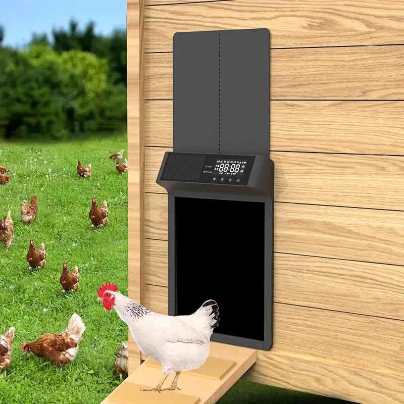 Solar Powered Chicken Door Fence Opener Automatic Chicken Fence Coop Door Timer Control Aluminum Coop Door Fence