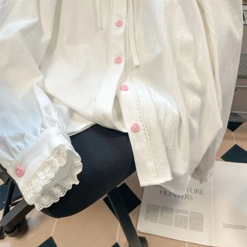 Y2K Lace Embroidery Lace Hoodie JK Shirt Women's Spring And Autumn Retro Inner Lace With Button Long Sleeve Doll Collar Top New