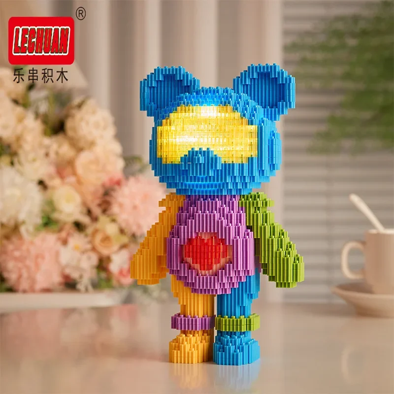 Blocs de construction ours colorés, éclairage LED, assemblage d'ours spatial, connexion de modèle 3D, Mini briques, jouets figurines pour cadeau de noël