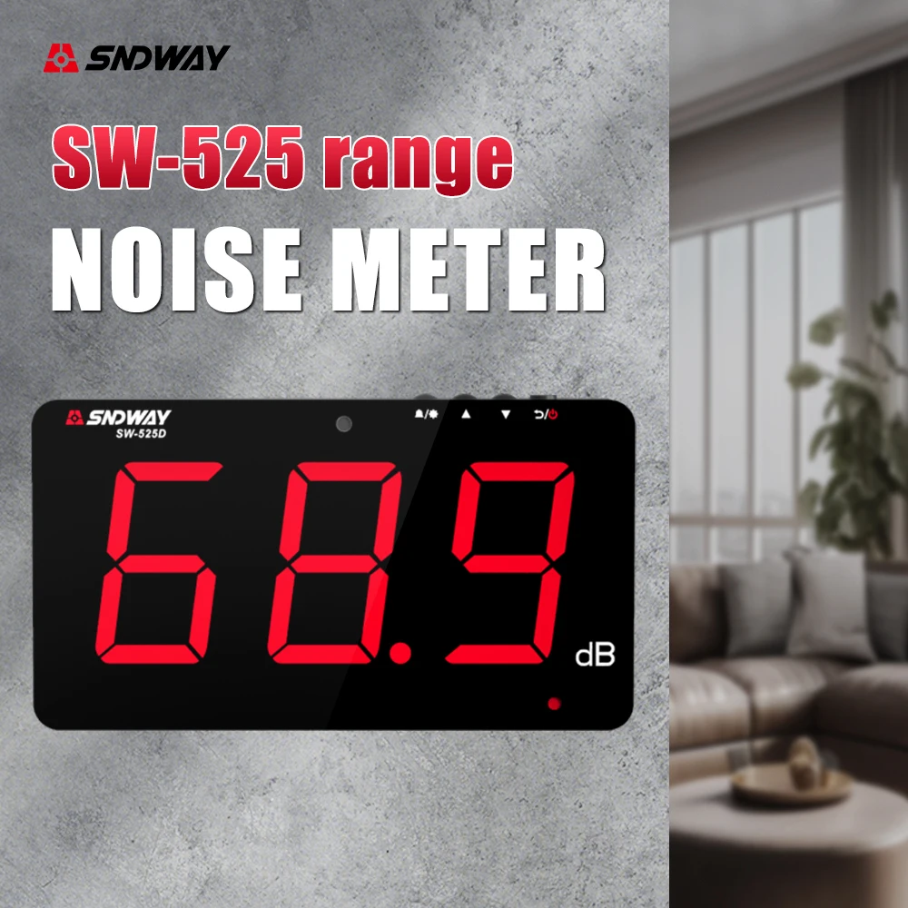 SNDWAY SW-525A Wall Mounted Sound Level Meter 30-130dB Large LED Screen Type-C Power Noise Decibel Monitor With Alarm Output