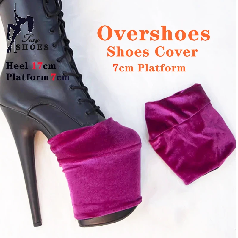 High-grade Velvet Overshoes Heels 17cm Shoes Platform 7CM Protectors Cover Pole Dance Shoes Accessories Wear-Resist Shoes Cover