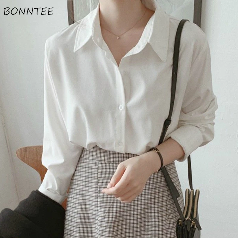 Shirts Women Temperament 3XL Vintage Korean Design Minimalist Spring Fashion Office Lady Chic Solid Business Daily Femininas Top