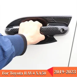 ABS Carbon Car Door Handle Bowl Protective Cover Trim Sticker Accessories For Toyota RAV4 2019 2020 2021 2022 2023 RAV 4 XA50