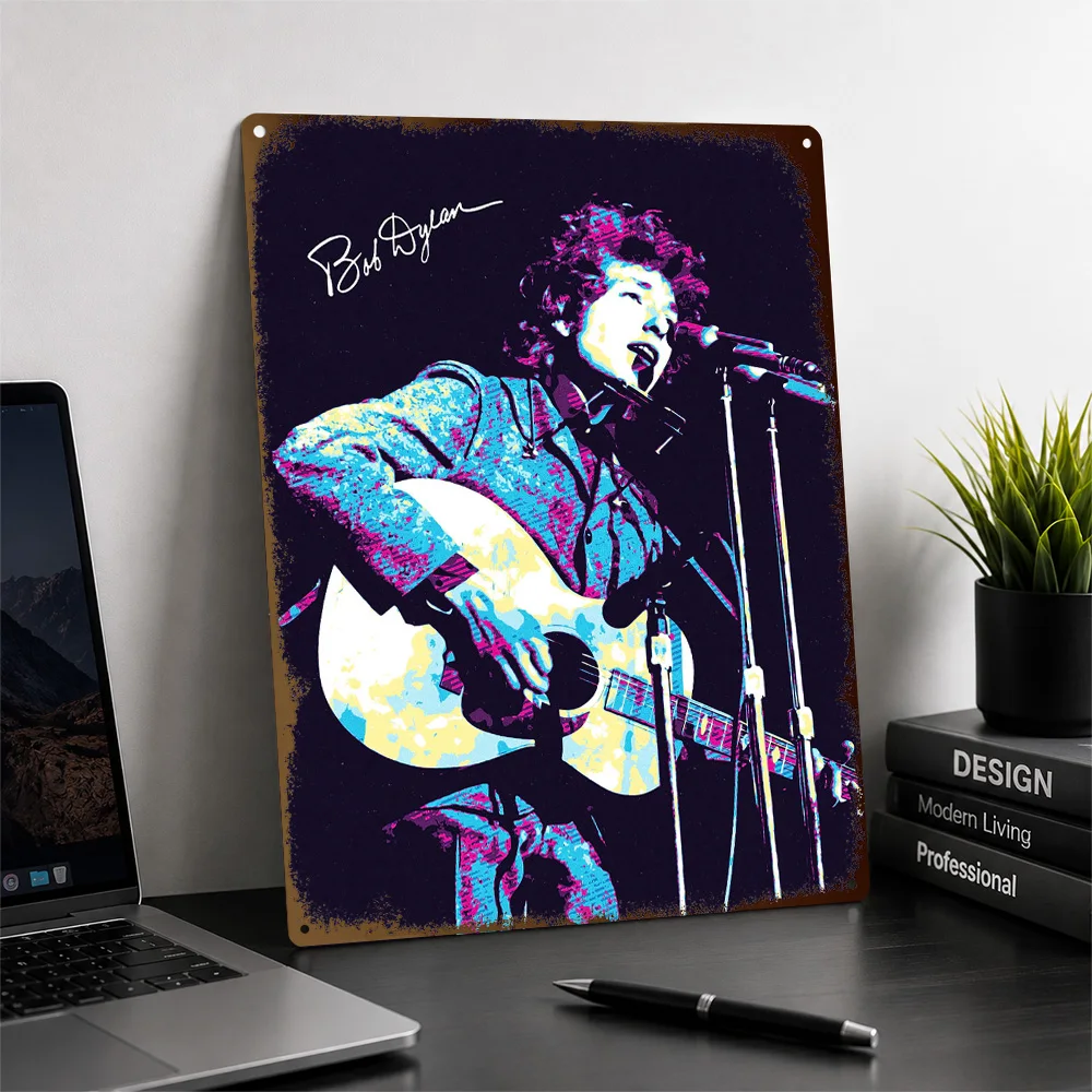 Bob Dylan Performing Printed Poster Customized Aluminum Metal Sign Striking Rock Legend Tribute Wall Art For Guitar Collectors