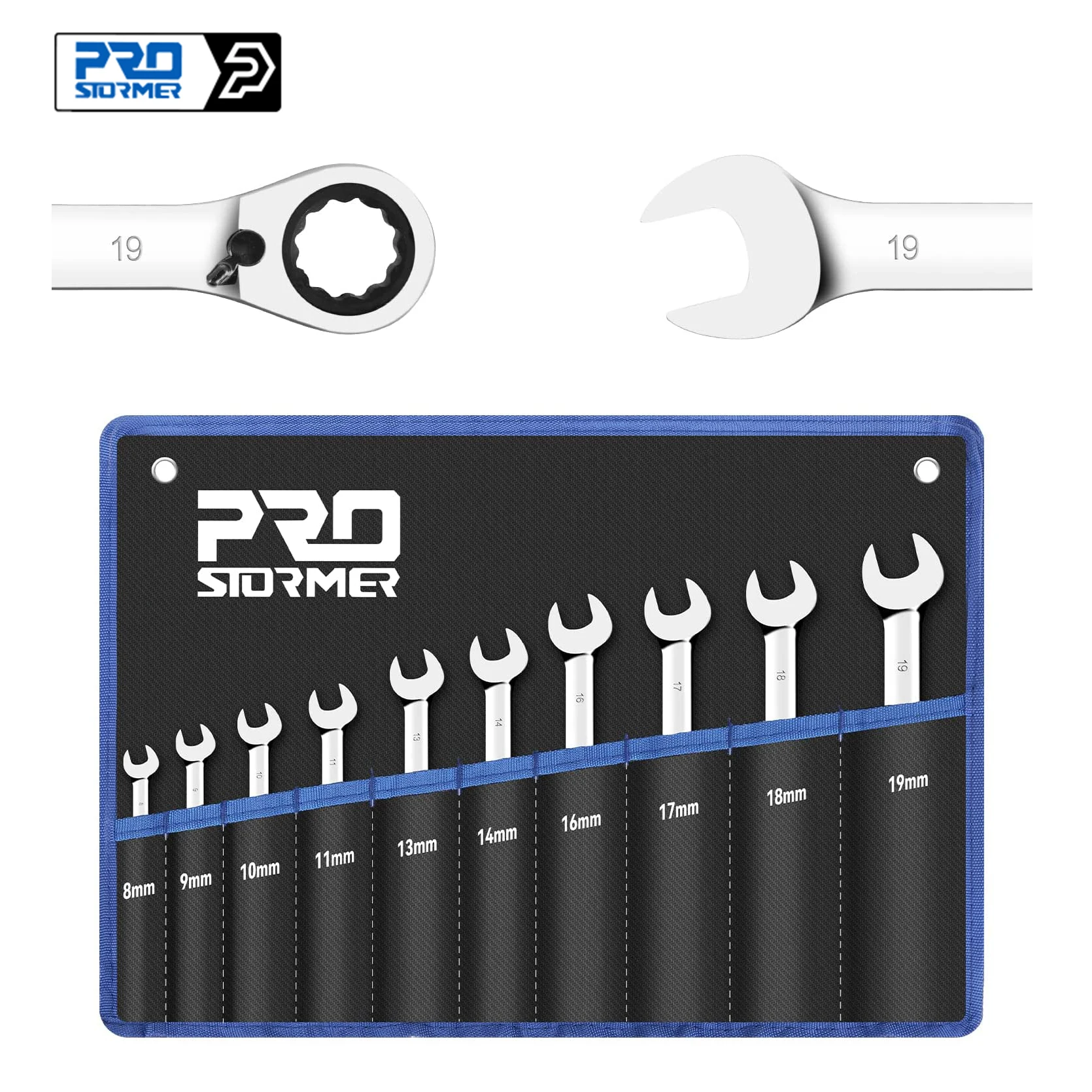 Reversible Ratcheting Combination Wrench Set 10-Piece 8-19mm Metric Box End and Open End Spanner  PROSTORMER