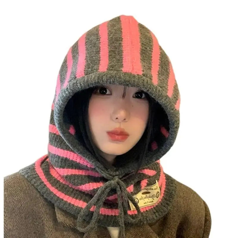 39bd Versatiles Stripe Balaclava Hat นุ่มหมวกที่สะดวกสบายหมวกบุคลิกภาพที่สวยงาม