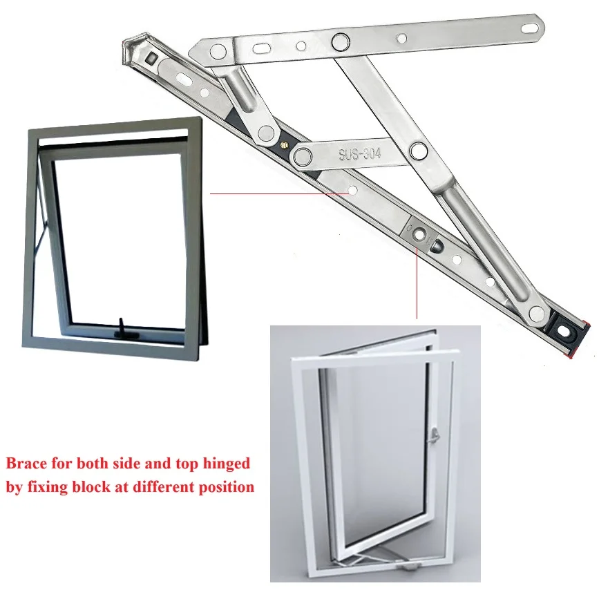 2Pcs 304 Stainless Steel Casement Window Wind Brace Friction Hinge Stay Top Hinged Restrictors