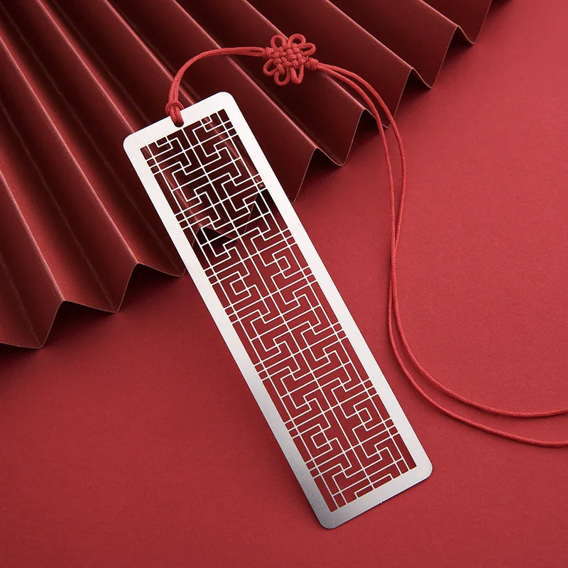 

Красочные полые детские студенческие подарочные закладки в китайском стиле из нержавеющей стали, металлические закладки с красным узлом