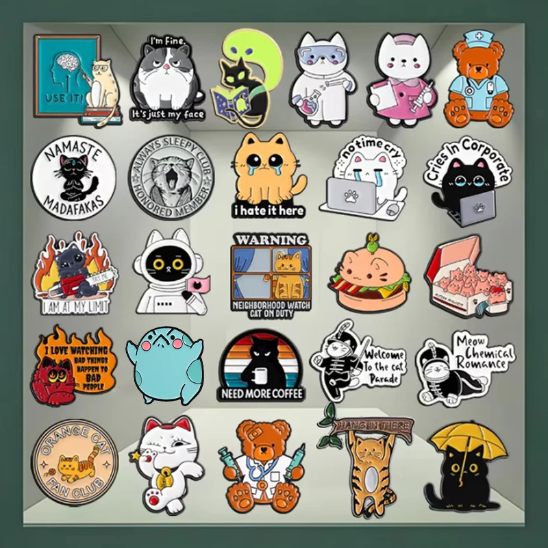 I’m Fine It’s Just My Face Enamel Pin Funny Dirty Looks Cat Cartoon Animal Brooch Lapel Badge Fashion Jewelry Gift for Friends