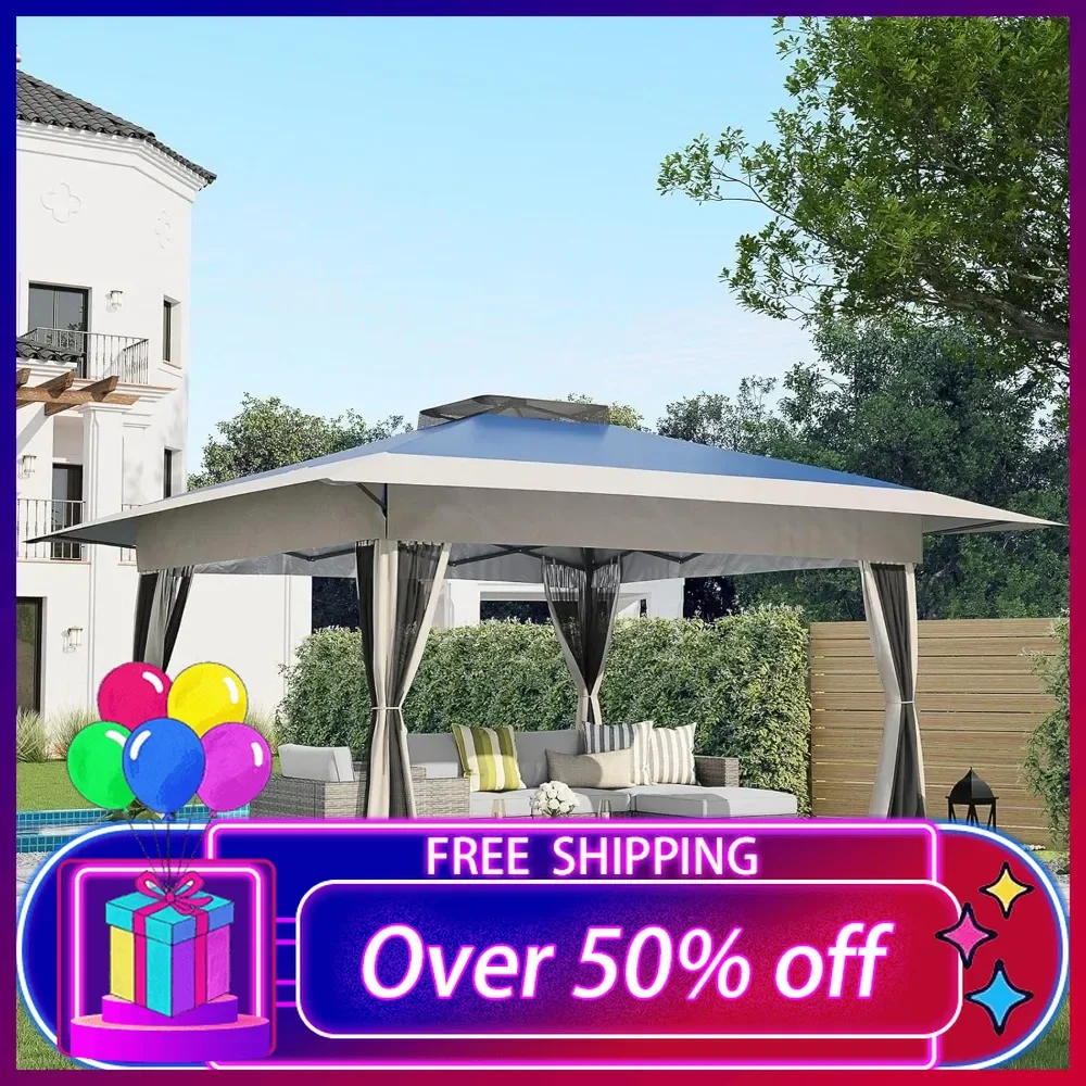 

13’x13’ Pop Up Gazebo, Outdoor Canopy Tent Shade with Metal Frame Mosquito Netting for Patio, Garden, Lawn, Backyard, Blue