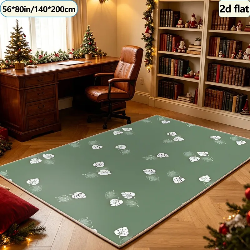 Sage Green Tropical Monstera Leaf Pattern Carpet Flooring, Boho Botanical Area Rug for Living Room Bedroom Home Interior Decor view 3