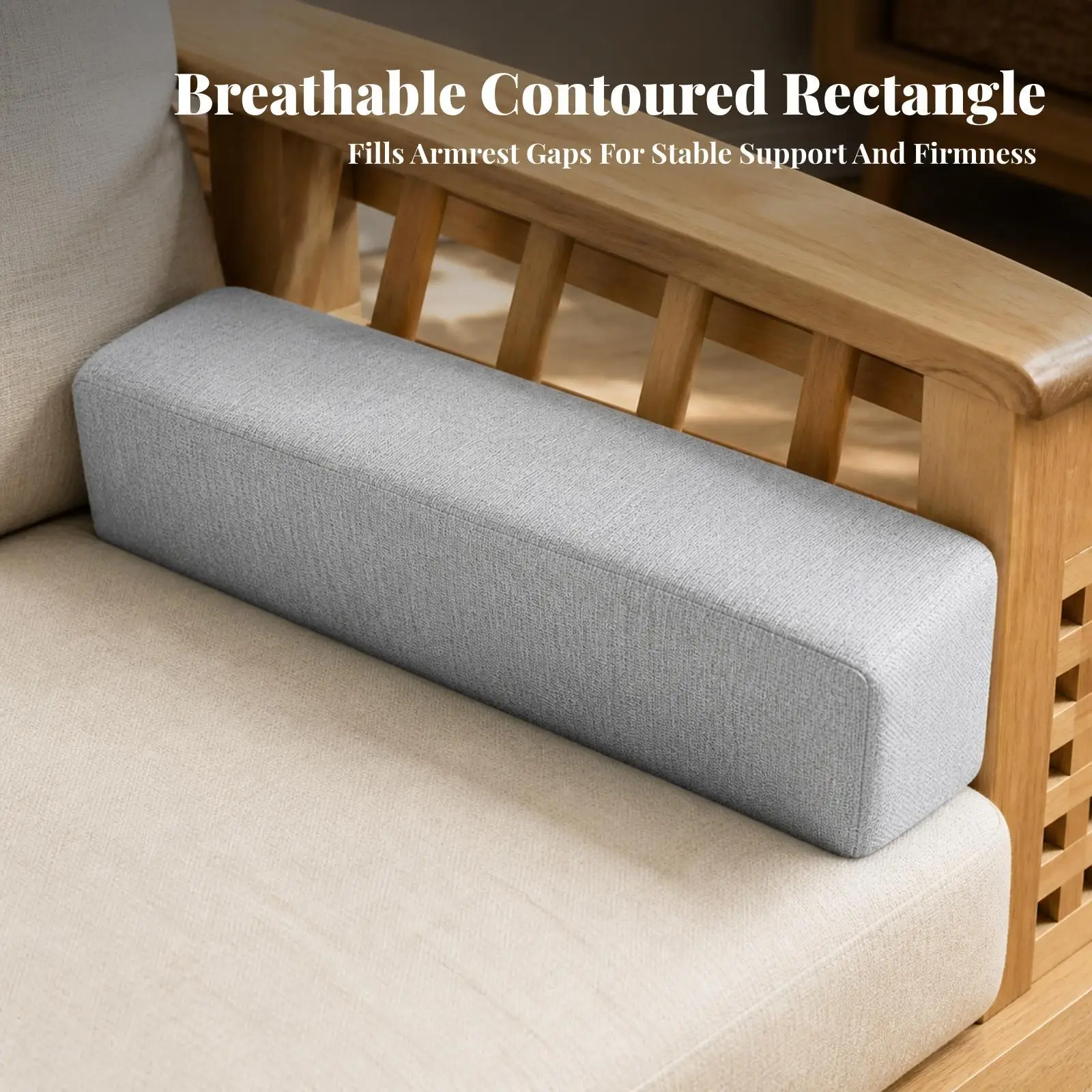 Rectangular Sofa Armrest Cushion Firm Sponge Core Breathable Linen Cover for Daybed Comfort